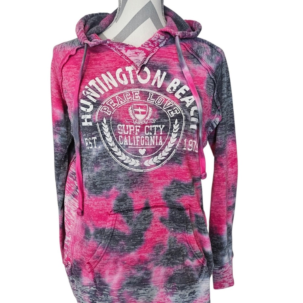 MV Sport Huntington Beach Pink Grey Tie Dye Hoodie Surf City California Medium